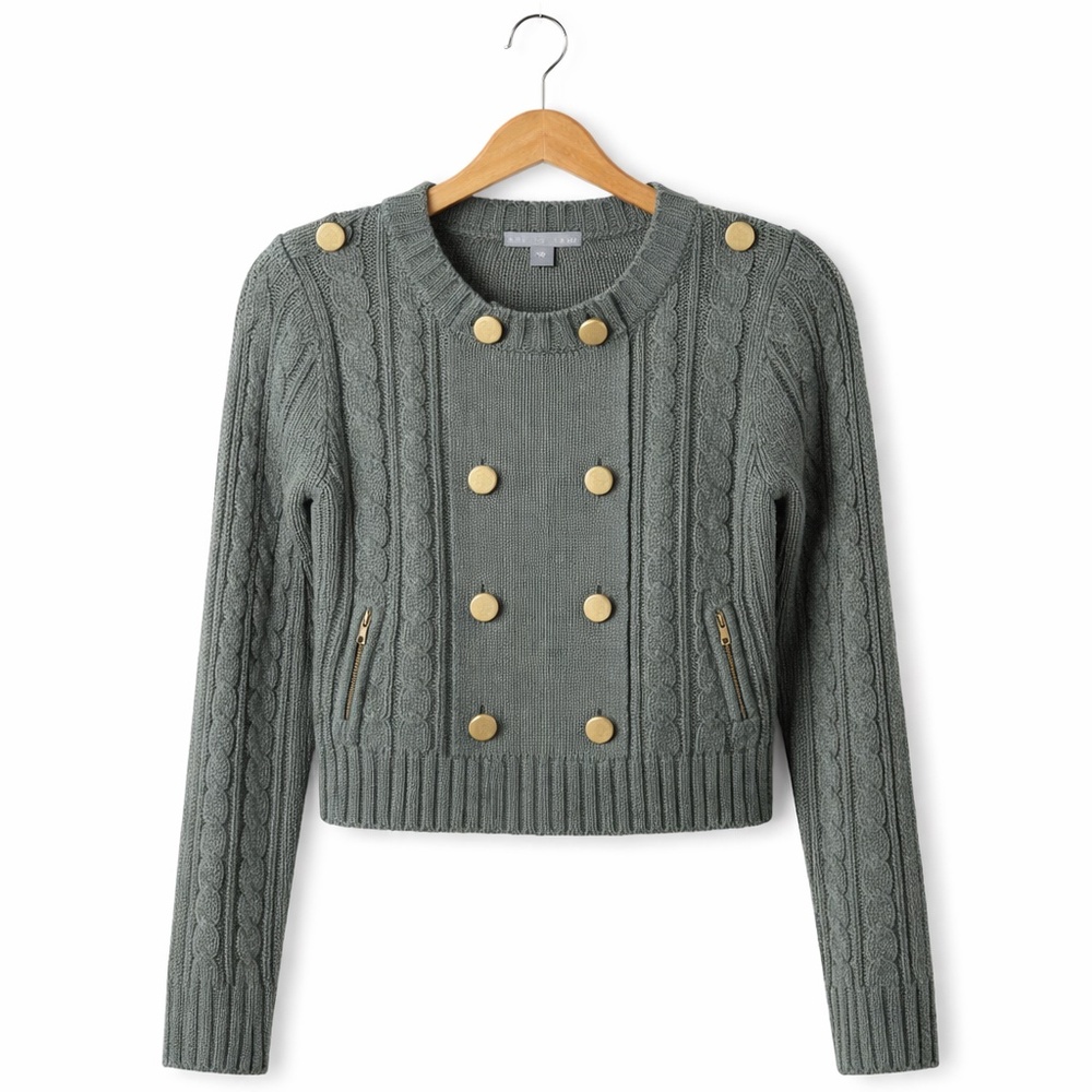Forever 21 Military Chic Cardigan Olive Cable Knit Small Street-Style Academia